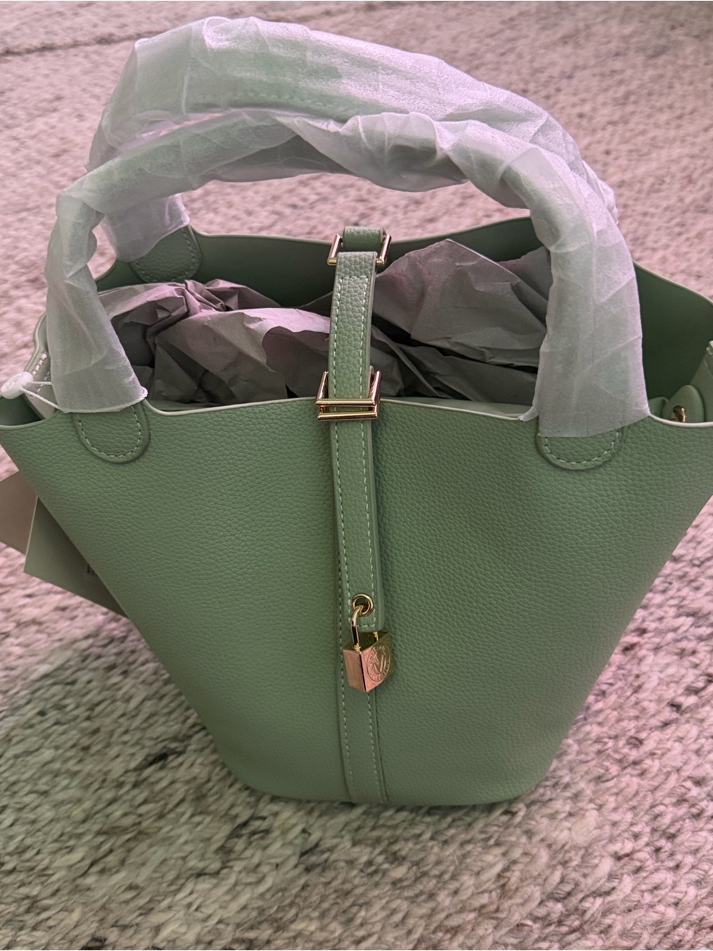 NWT VALENTINO ORLANDI ITALY SAGE GREEN PEBBLED TOTE BAG/ GOLD HARDWARE